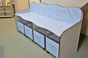 construction bench with mobile storage boxes